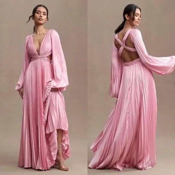 NWT‎ | Mac Duggal Anthropologie Long Sleeve Cut Out Pink Gown Style 26737 Sz14 - Picture 1 of 9